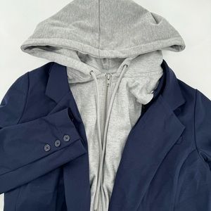 Liverpool Los Angeles Women’s Large Boyfriend Blazer Removable Hood Navy Blue